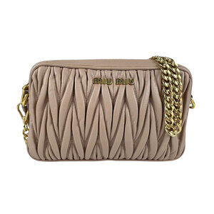 Miu Miu Matelass Leather Crossbody Shoulder Bag Pink Beige Tan Gold
